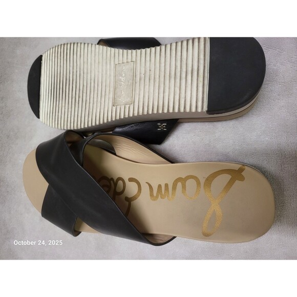 Sam Edelman Womens Black Leather Open Toe Slide Sandals 10 EUC - Picture 5 of 7